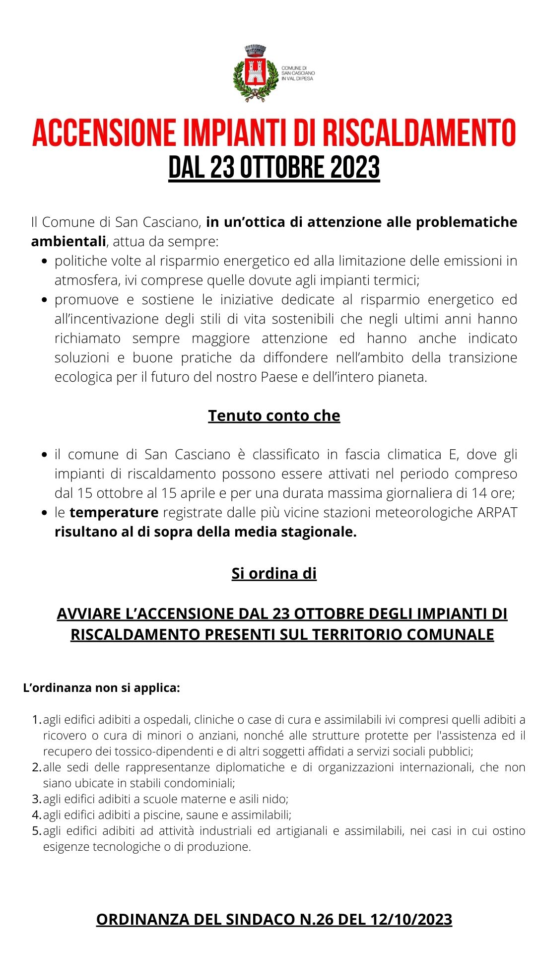 avviso posticipo accensione riscaldamenti