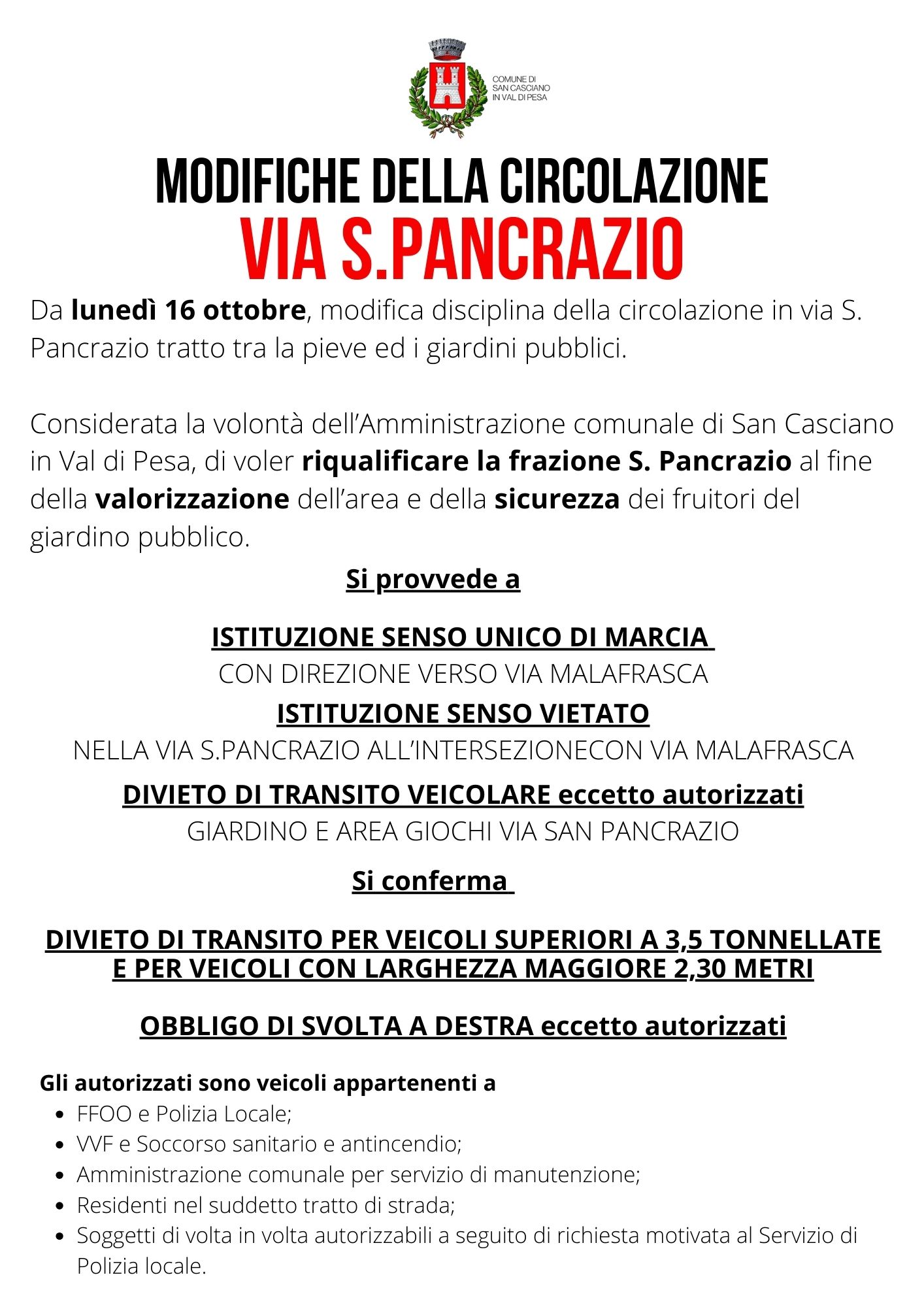 modifiche alla viabilità fraz. San Pancrazio