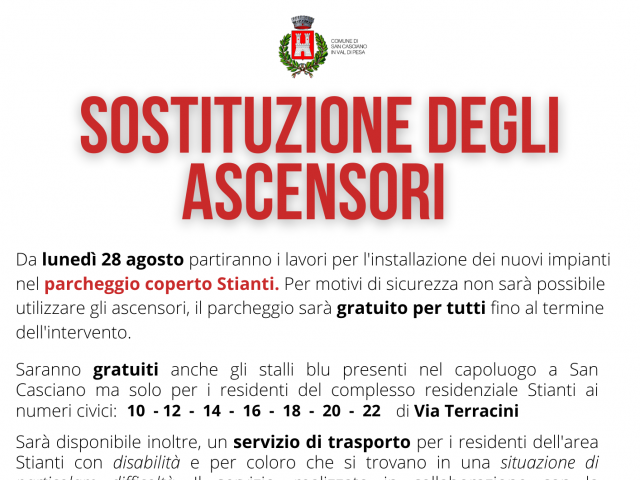 Sostituzione degli ascensori parcheggio Stianti